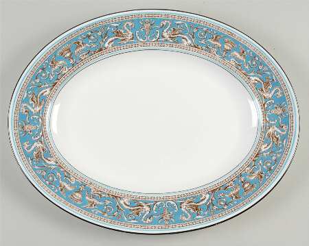 Florentine Turquoise Rim (No Center, White Body) 13" Oval Serving Platter