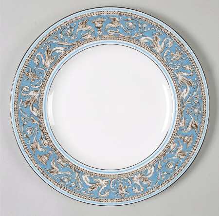Florentine Turquoise Rim (No Center, White Body) Luncheon Plate
