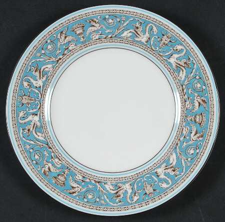 Florentine Turquoise Rim (No Center, White Body) Salad Plate