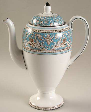 Florentine Turquoise Rim (No Center, White Body) Coffee Pot & Lid