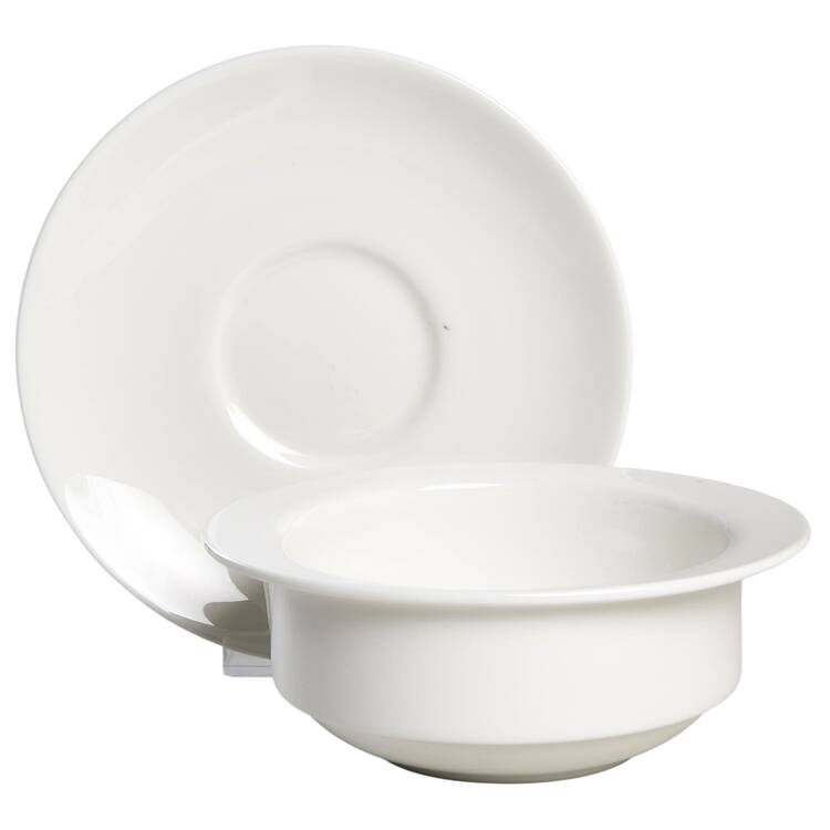 Formal White Flat Cream Soup Bowl & Saucer Set