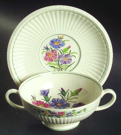 Garden Club Footed Cream Soup Bowl & Saucer Set