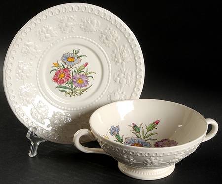 Garden Club Footed Cream Soup Bowl & Saucer Set