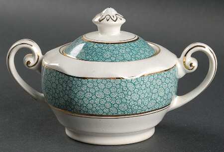 Garden (Aqua Border) Sugar Bowl & Lid