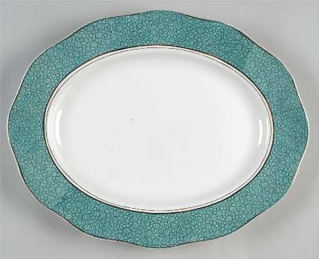 Garden (Aqua Border) 14" Oval Serving Platter