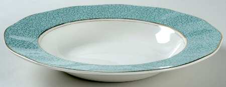 Garden (Aqua Border) Large Rim Soup Bowl
