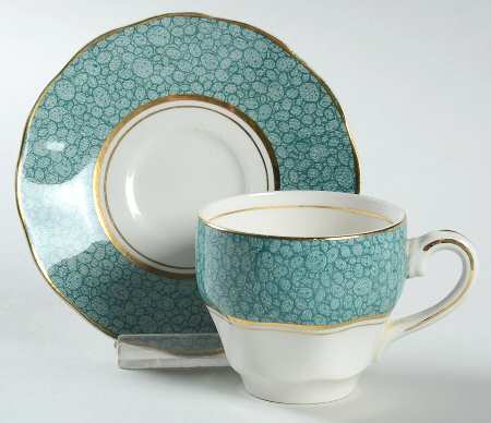 Garden (Aqua Border) Flat Demitasse Cup & Saucer Set