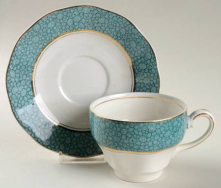 Garden (Aqua Border) Flat Cup & Saucer Set