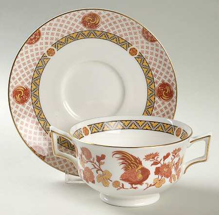 Golden Cockerel Footed Cream Soup Bowl & Saucer Set