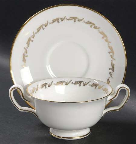 Golden Fleece Footed Cream Soup Bowl & Saucer Set