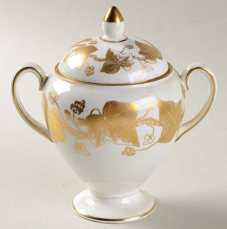 Golden Ivy Globe Shape Sugar Bowl & Lid