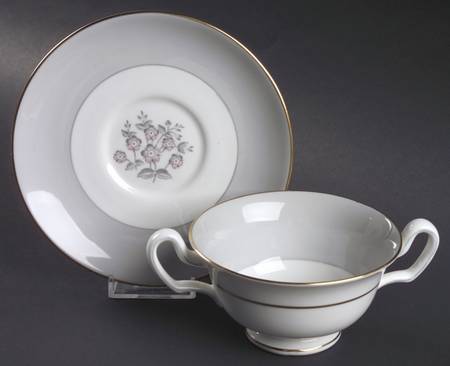 Grey Friar Pink Footed Cream Soup Bowl & Saucer Set