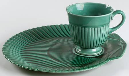 Green Glaze Snack Plate & Cup Set
