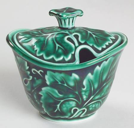Green Glaze Mustard with Lid Condiment Set