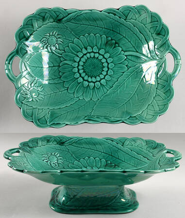 Green Glaze 12" Rectangular Pedestal Tray