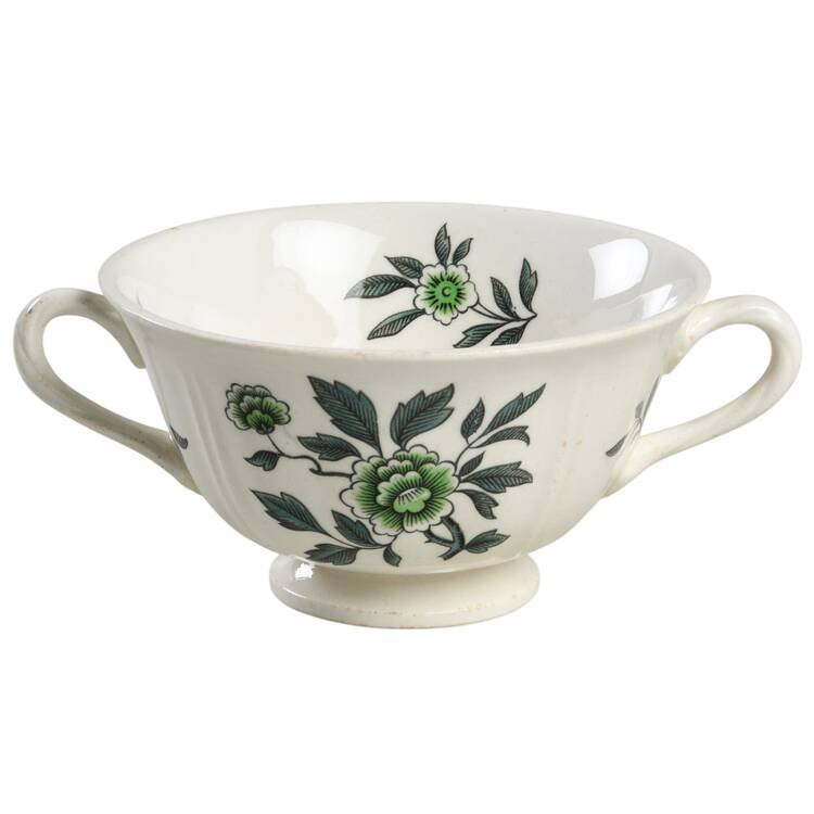 Green Leaf (Queen's Shape) Footed Cream Soup Bowl