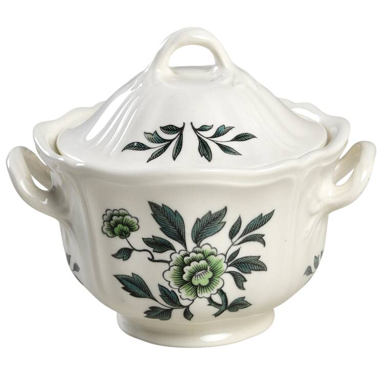 Green Leaf (Queen's Shape) Sugar Bowl & Lid