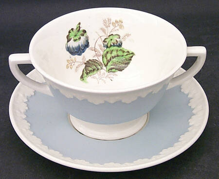 Hampton Court (Blue Rim) Footed Cream Soup Bowl & Saucer Set