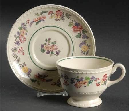 Harlech (Floral Rim & Center, No Trim) Footed Cup & Saucer Set