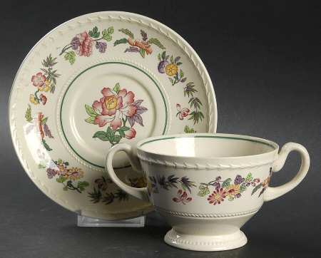 Harlech (Floral Rim & Center, No Trim) Footed Bouillon Cup & Saucer