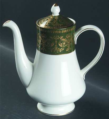 Harlech Green (Green Rim, Gold Scrolls) Small Coffee Pot & Lid