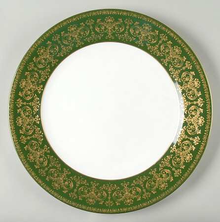 Harlech Green (Green Rim, Gold Scrolls) 13" Chop Plate (Round Platter)