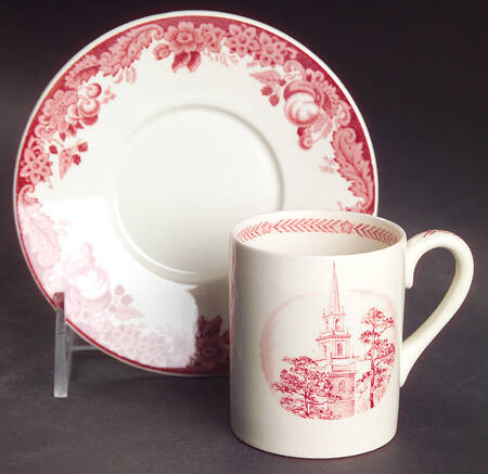 Harvard University Pink (No Gold Trim) Flat Demitasse Cup & Saucer Set