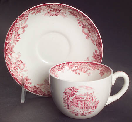 Harvard University Pink (No Gold Trim) Flat Cup & Saucer Set