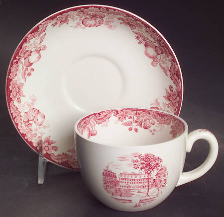 Harvard University Pink (No Gold Trim) Flat Cup & Saucer Set