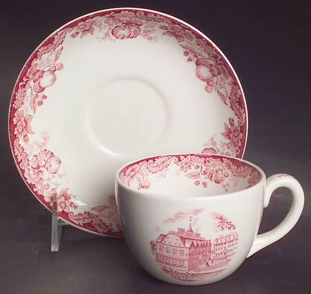 Harvard University Pink (No Gold Trim) Flat Cup & Saucer Set
