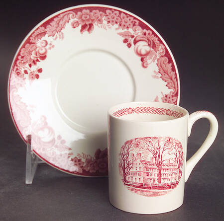 Harvard University Pink (No Gold Trim) Flat Demitasse Cup & Saucer Set