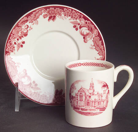 Harvard University Pink (No Gold Trim) Flat Demitasse Cup & Saucer Set