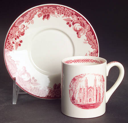 Harvard University Pink (No Gold Trim) Flat Demitasse Cup & Saucer Set
