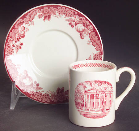 Harvard University Pink (No Gold Trim) Flat Demitasse Cup & Saucer Set