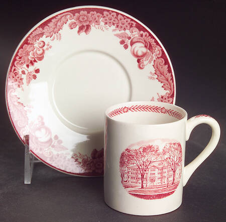 Harvard University Pink (No Gold Trim) Flat Demitasse Cup & Saucer Set