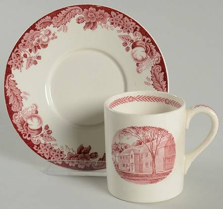 Harvard University Pink (No Gold Trim) Flat Demitasse Cup & Saucer Set