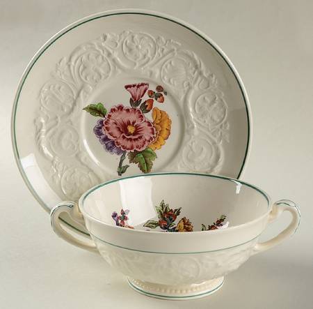 Hollyhock Footed Cream Soup Bowl & Saucer Set