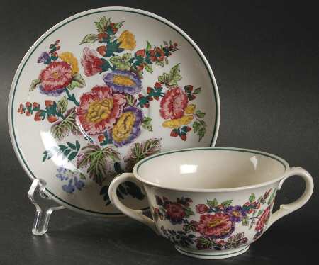 Hollyhock Footed Bouillon Cup & Saucer