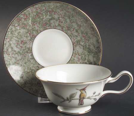 Humming Birds Peony Shape Footed Cup & Saucer Set