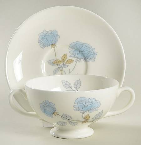 Ice Rose (No Trim) Footed Cream Soup Bowl & Saucer Set