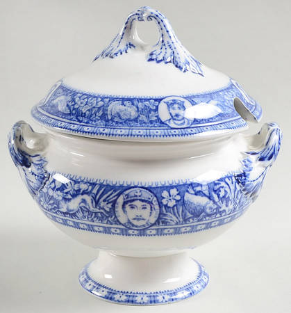 Ivanhoe (Flow Blue) Sauce Boat & Lid