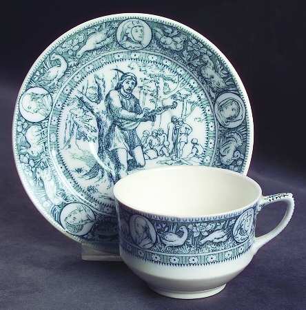 Ivanhoe (Blue Gray Design) Flat Cup & Saucer Set