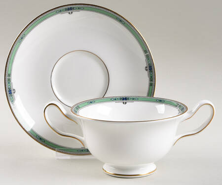 Jade Footed Cream Soup Bowl & Saucer Set