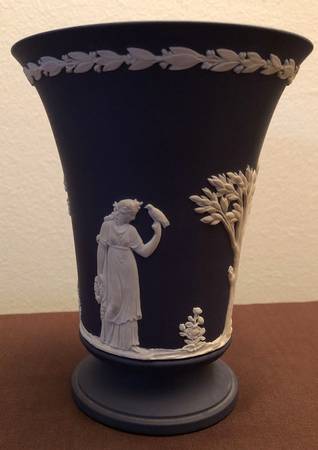 Cream Color on Black Jasperware 6" Vase