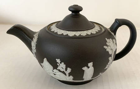 Cream Color on Black Jasperware Mini Teapot & Lid
