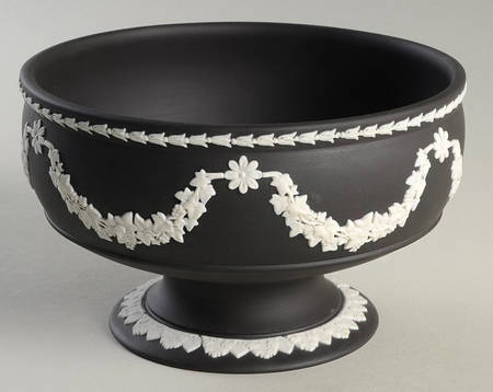 Cream Color on Black Jasperware 6" Footed Bowl