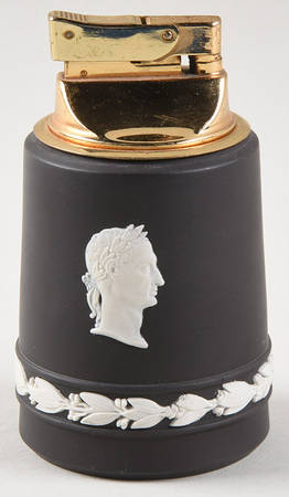 Cream Color on Black Jasperware Executive Cigarette Lighter