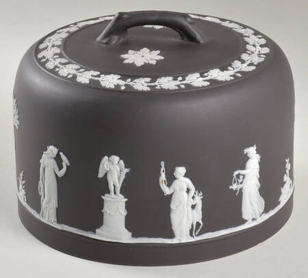 Cream Color on Black Jasperware Lid for Round Cheese Dish