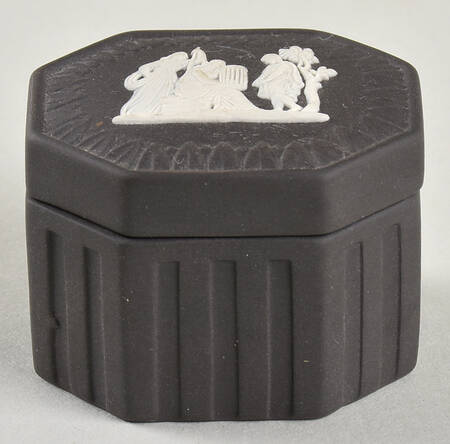 Cream Color on Black Jasperware Fluted Victorian Box