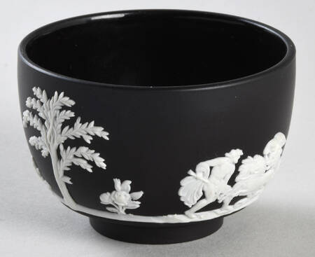 Cream Color on Black Jasperware Mini Open Sugar Bowl